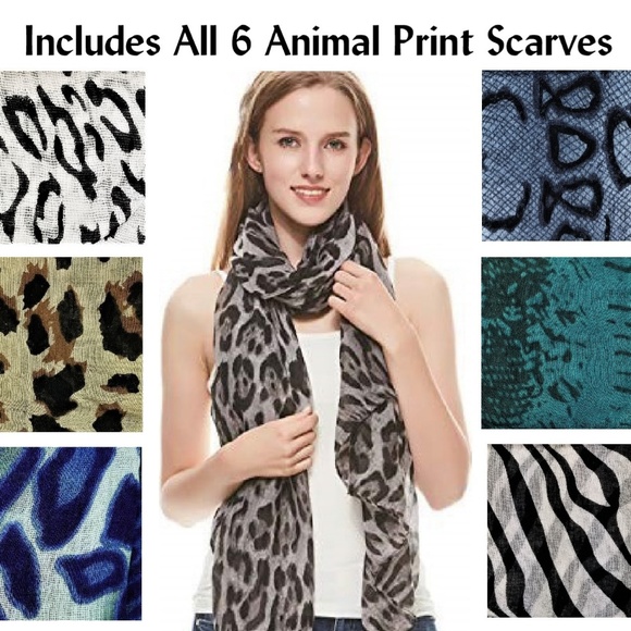 Blue Star Clothing Co. Accessories - 6 Scarves/Wraps Different Colors & Animal Prints